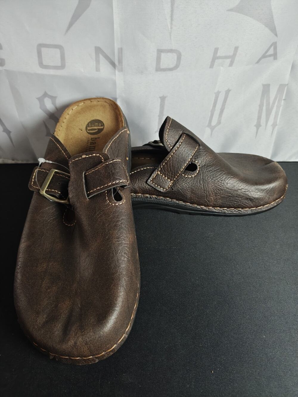 BAMA Men's 10 / 43 Leather Clog Toe Sandal Mule Brown New Imperfections